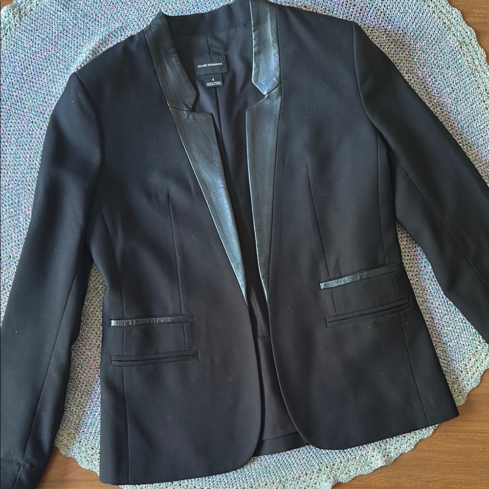 Club Monaco Black Leather Trim Blazer Size 4